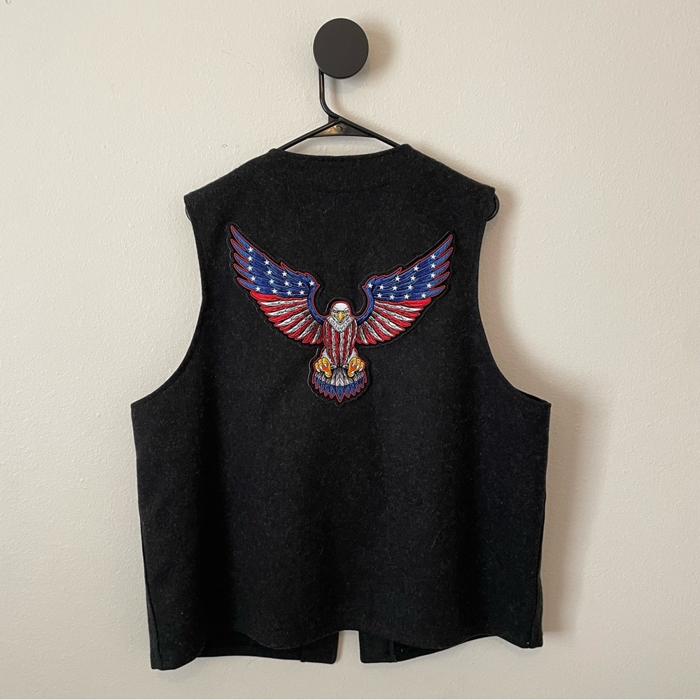 Filson Black Wool Vest with Patriotic Eagle Patch